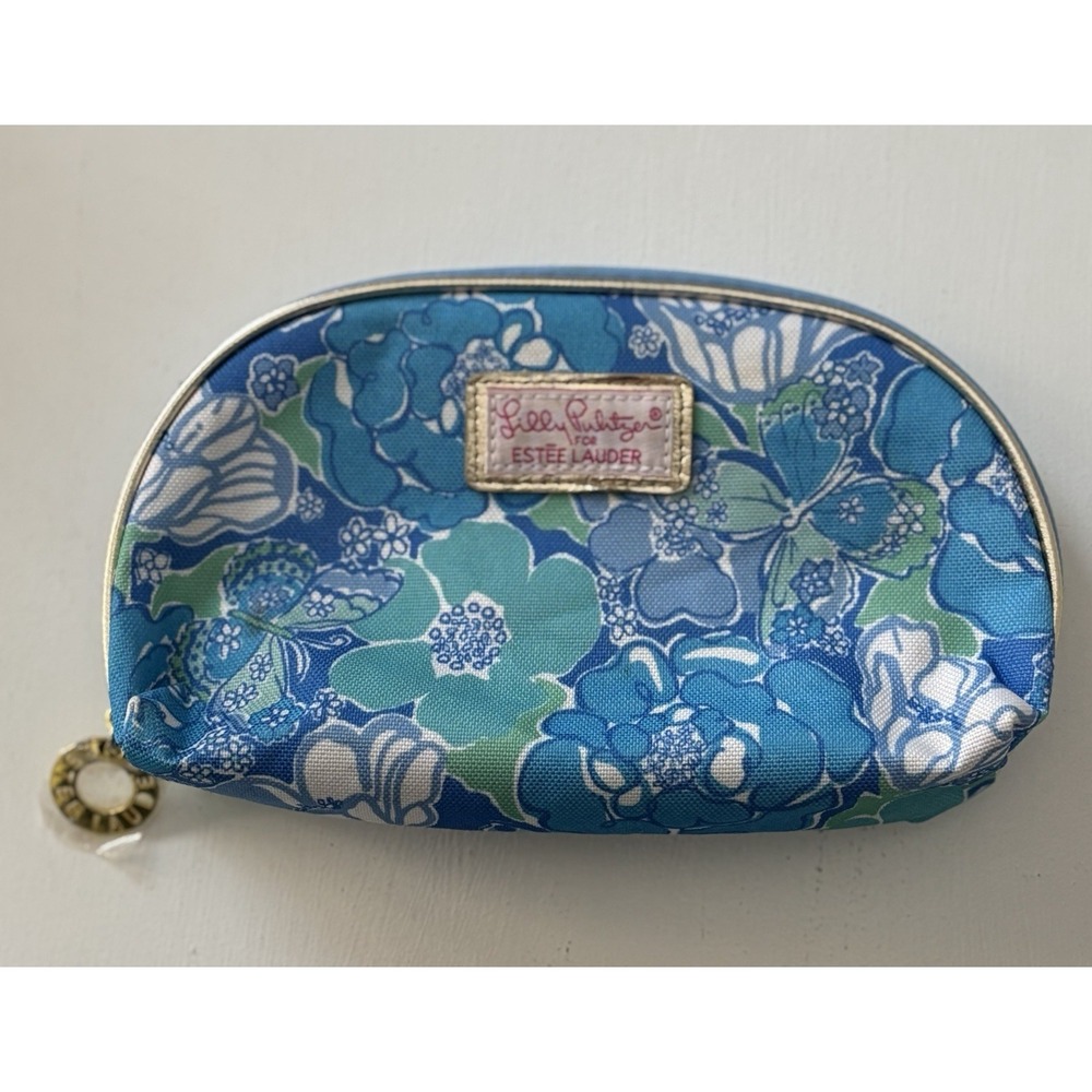 Lilly Pulitzer for Estée Lauder Cosmetic bag pouch gold Zip Close Pink Lined